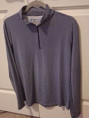 IBKUL Men’s Navy and White Micro-Check Quarter-Zip Long Sleeve